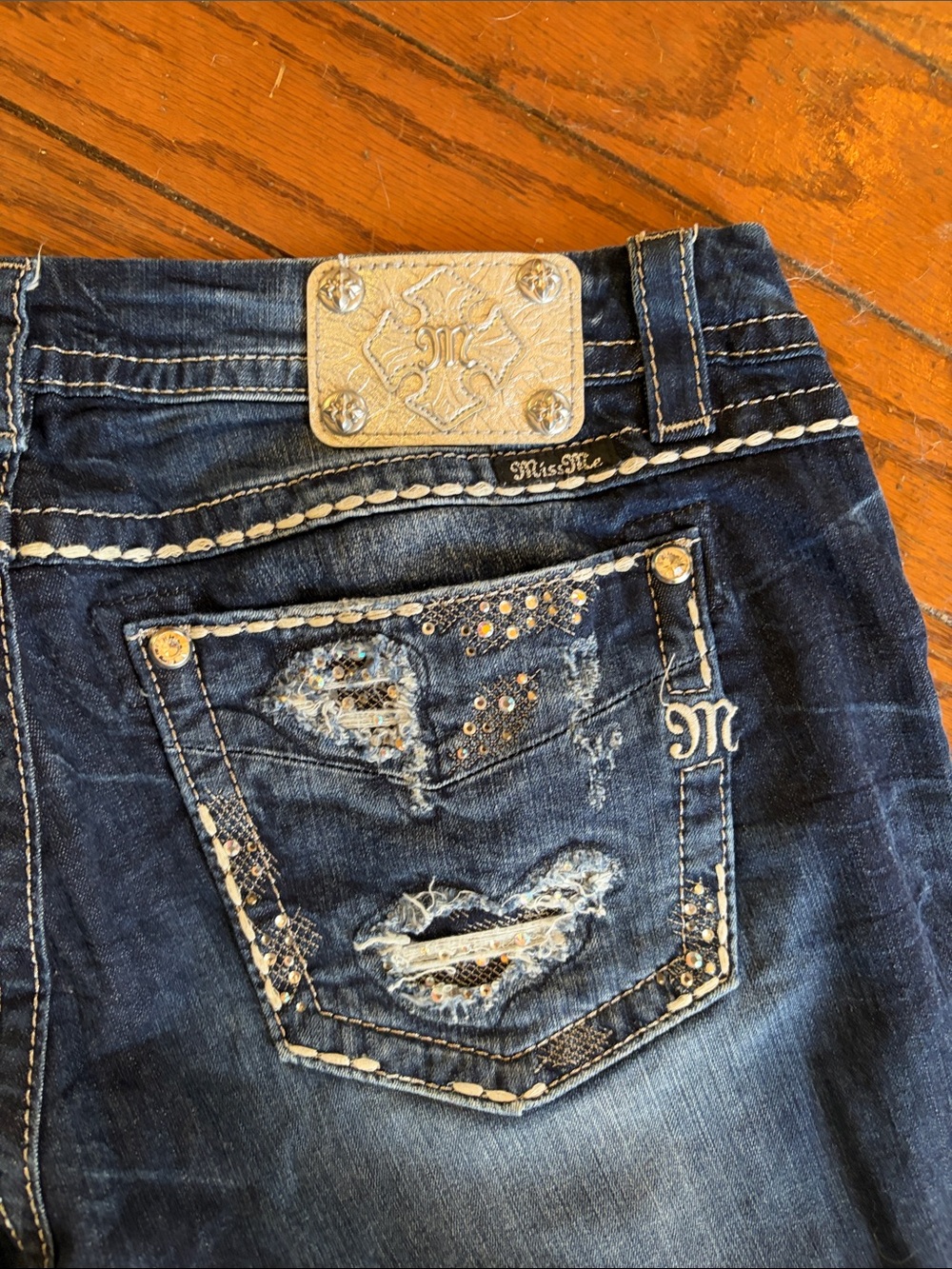 Miss Me Dark Blue Bootcut Jeans with Distressed Back Pockets - Picture 2 of 7